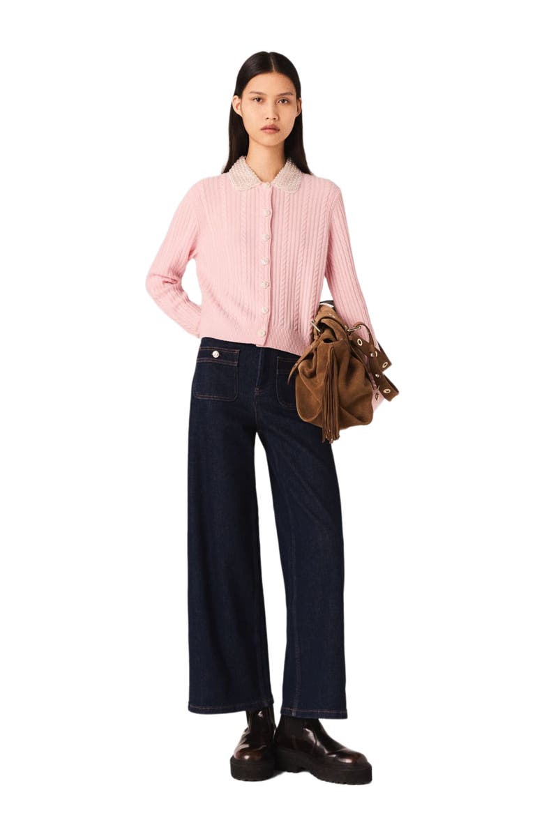 maje Cardigan with removable collar, Main, color, Pink