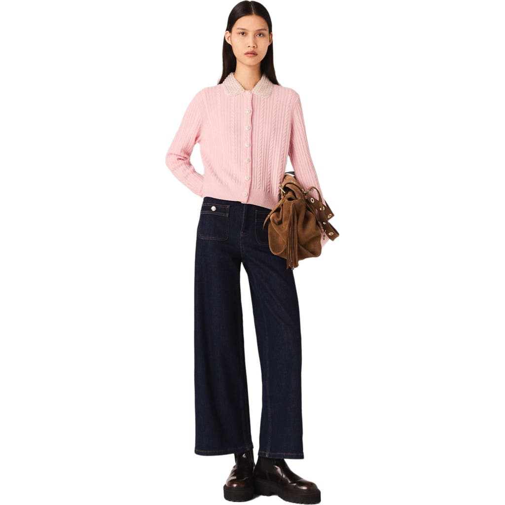Maje Cardigan With Removable Collar In Pink