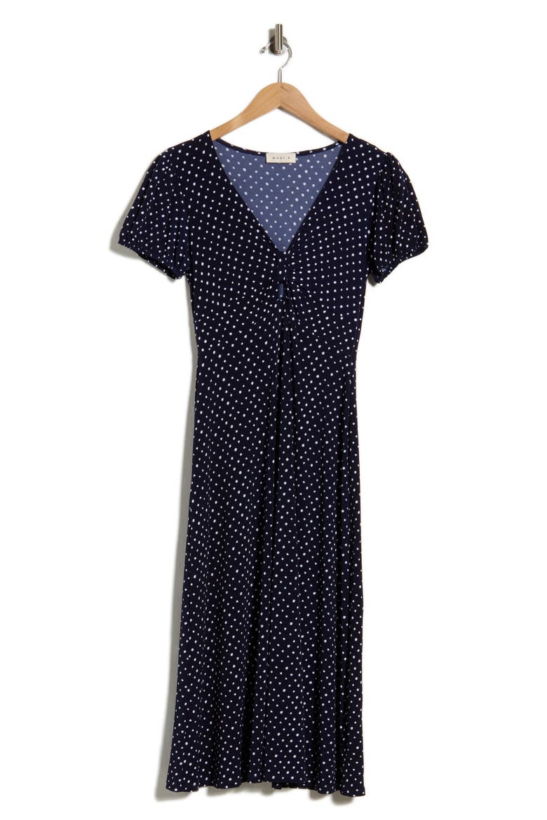 Short Sleeve Keyhole Dress, Alternate, color, NAVY DOT