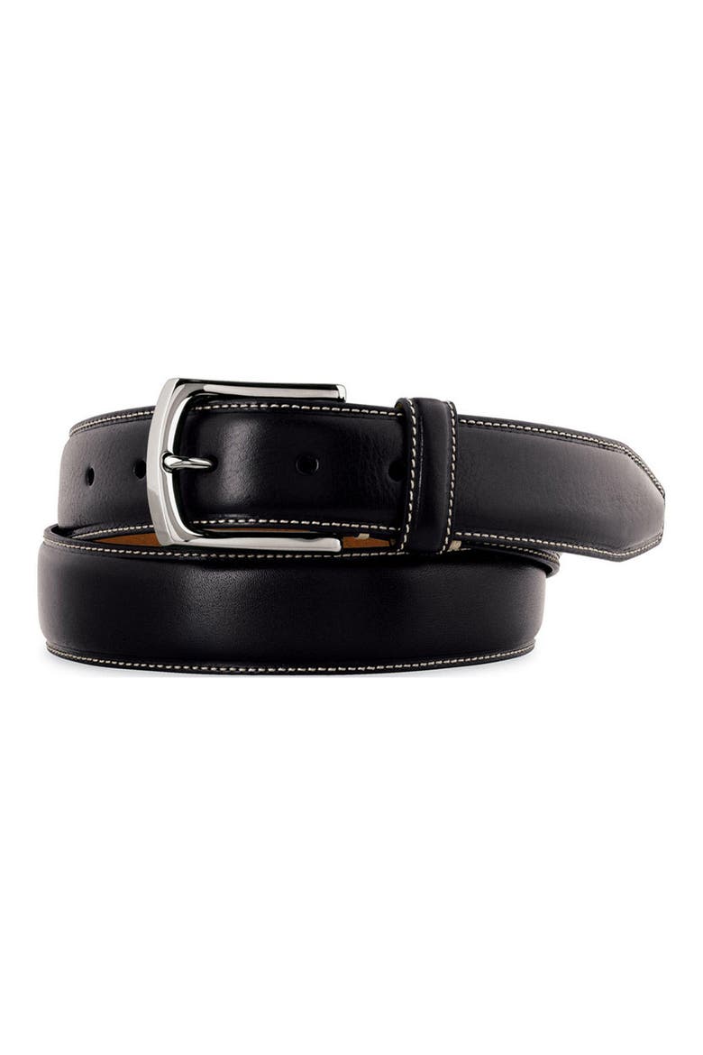 Calfskin Leather Belt, Main, color, BLACK