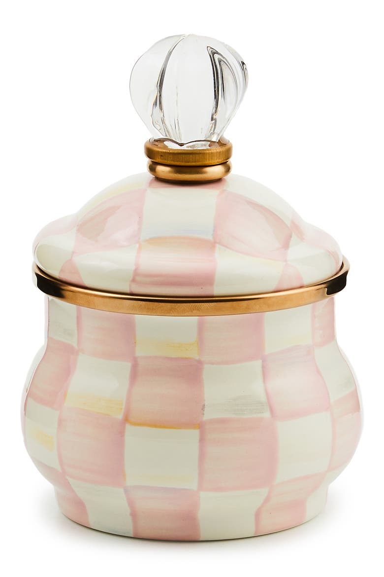 Rosy Check Lidded Sugar Bowl, Main, color, PINK/ WHITE