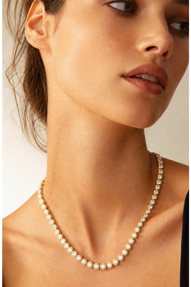 Round Cubic Zirconia Bezel Tennis Necklace, Alternate, color, GOLD/ CUBIC ZIRCONIA
