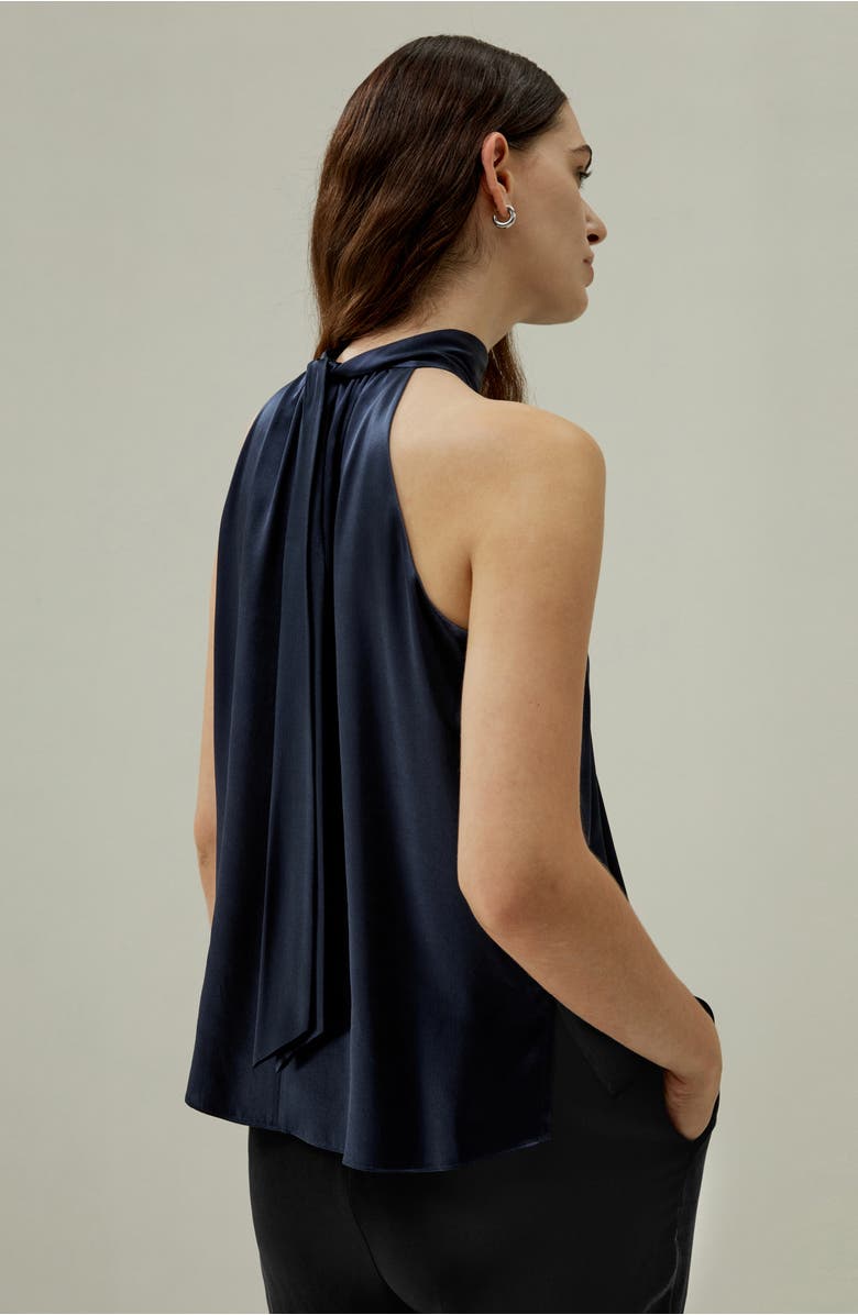 Lilysilk Minimalistic Allure Silk Halter Top, Alternate, color, Navy Blue