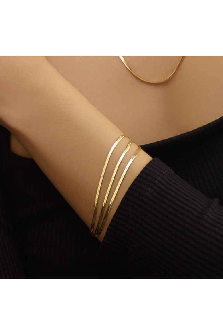 Triple Strand Herringbone Bracelet, Alternate, color, Yellow Gold