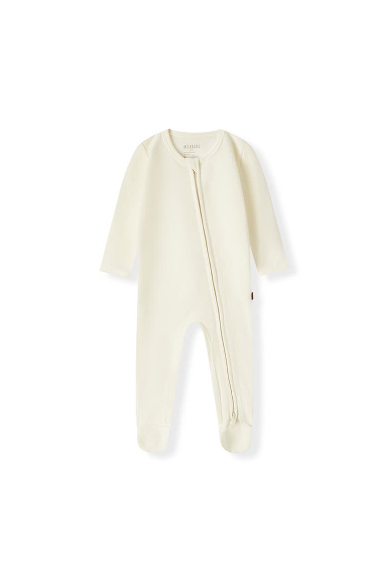 Waffle Zipper Footed Romper, Main, color, Cream