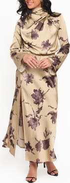 Petal & Pup Kristyn Long Sleeve Cowl Neck Satin Dress