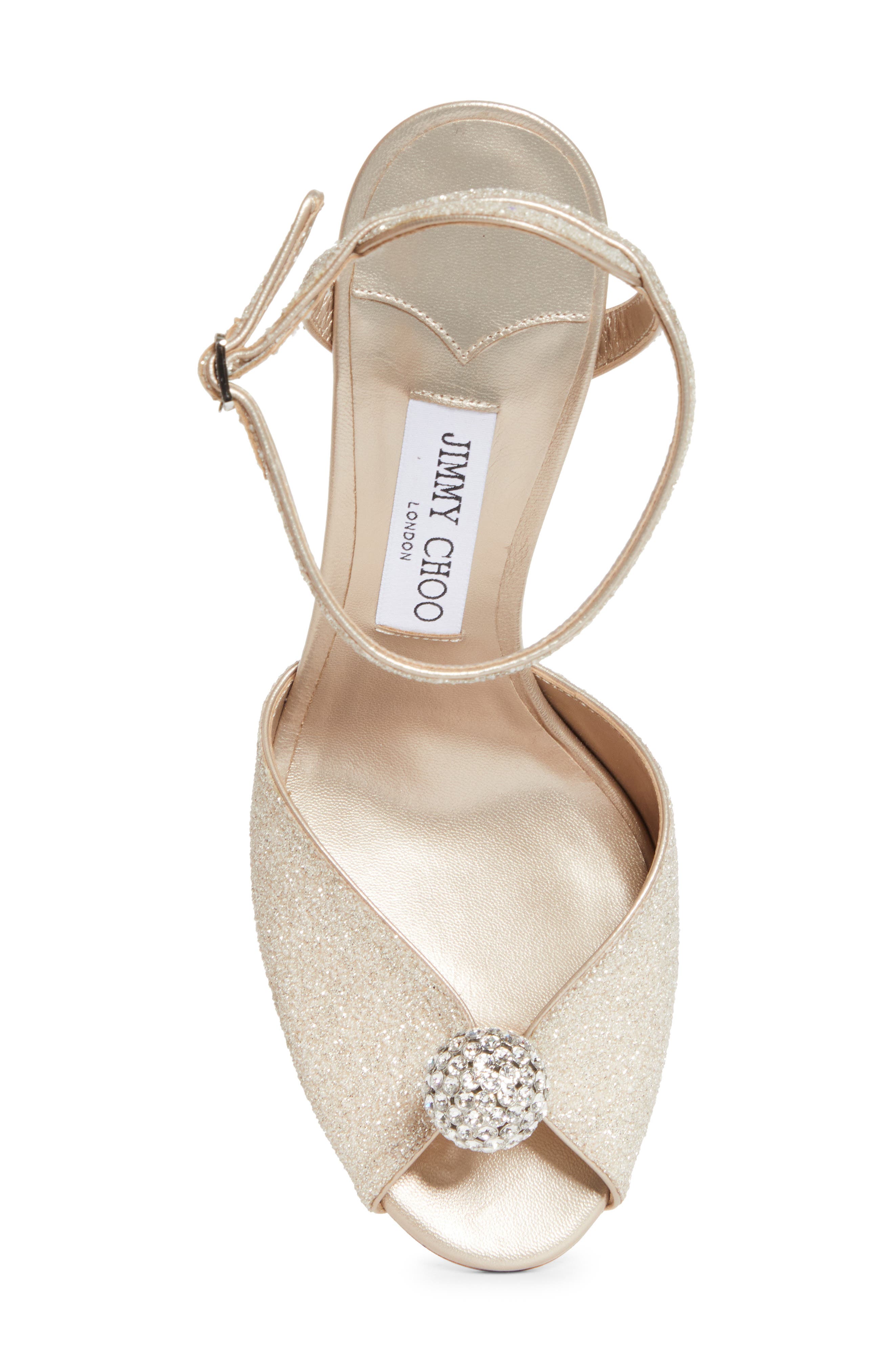 Jimmy Choo Sacora Ankle Strap Sandal, Alternate, color, Light Soft Gold/ Crystal