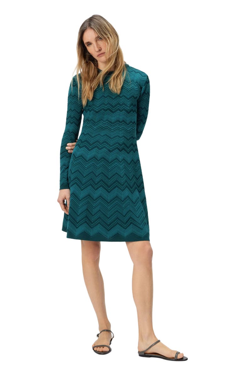Missoni Long Sleeve Short Dress With Chevron Pattern, Main, color, Multicoloured
