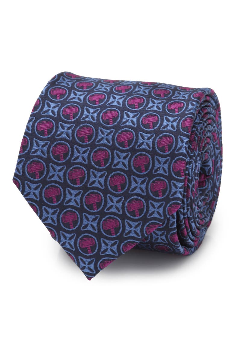 x Marvel Thor Hammer Neat Silk Tie, Alternate, color, BLUE