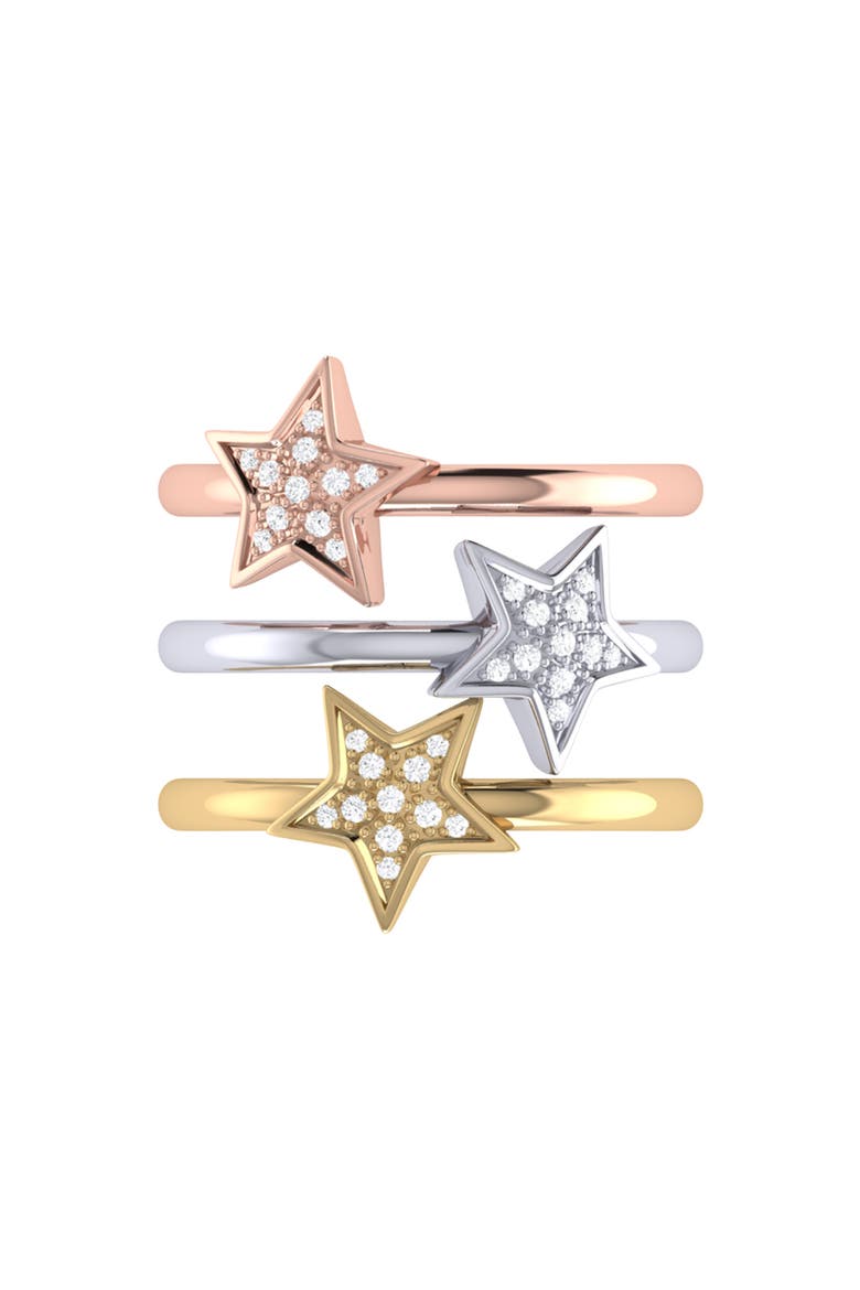Tri-Color (White, Yellow and Rose) Sterling Silver Dazzling Star Diamond Ring, Alternate, color, White, Yellow & Rose