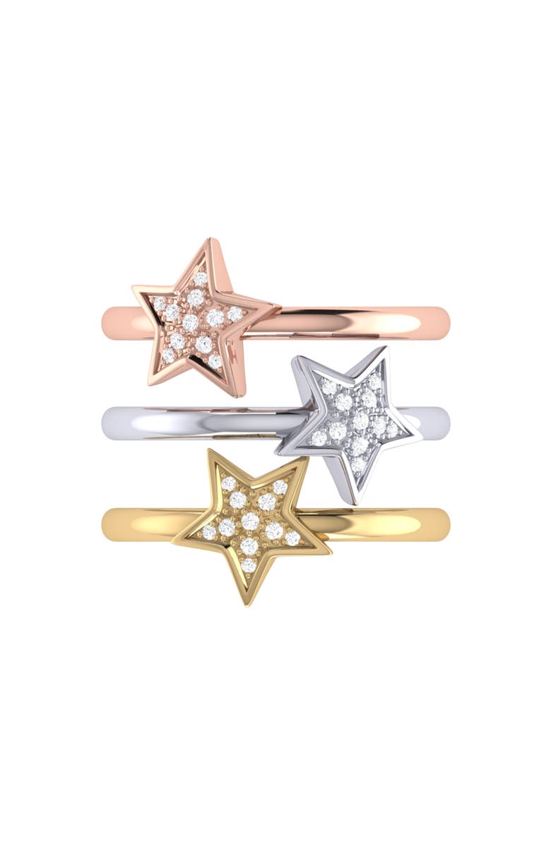 LuvMyJewelry Tri-Color (White, Yellow and Rose) Sterling Silver Dazzling Star Diamond Ring, Alternate, color, 