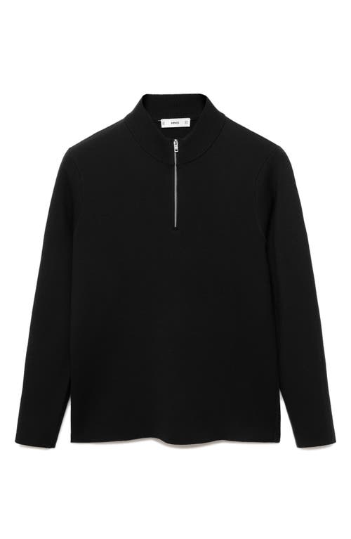 Mango Quarter Zip Sweater In Black