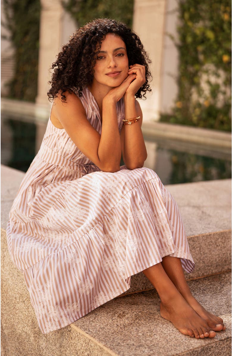 Yumi Stripe With Flower Cotton Dress, Alternate, color, Brown