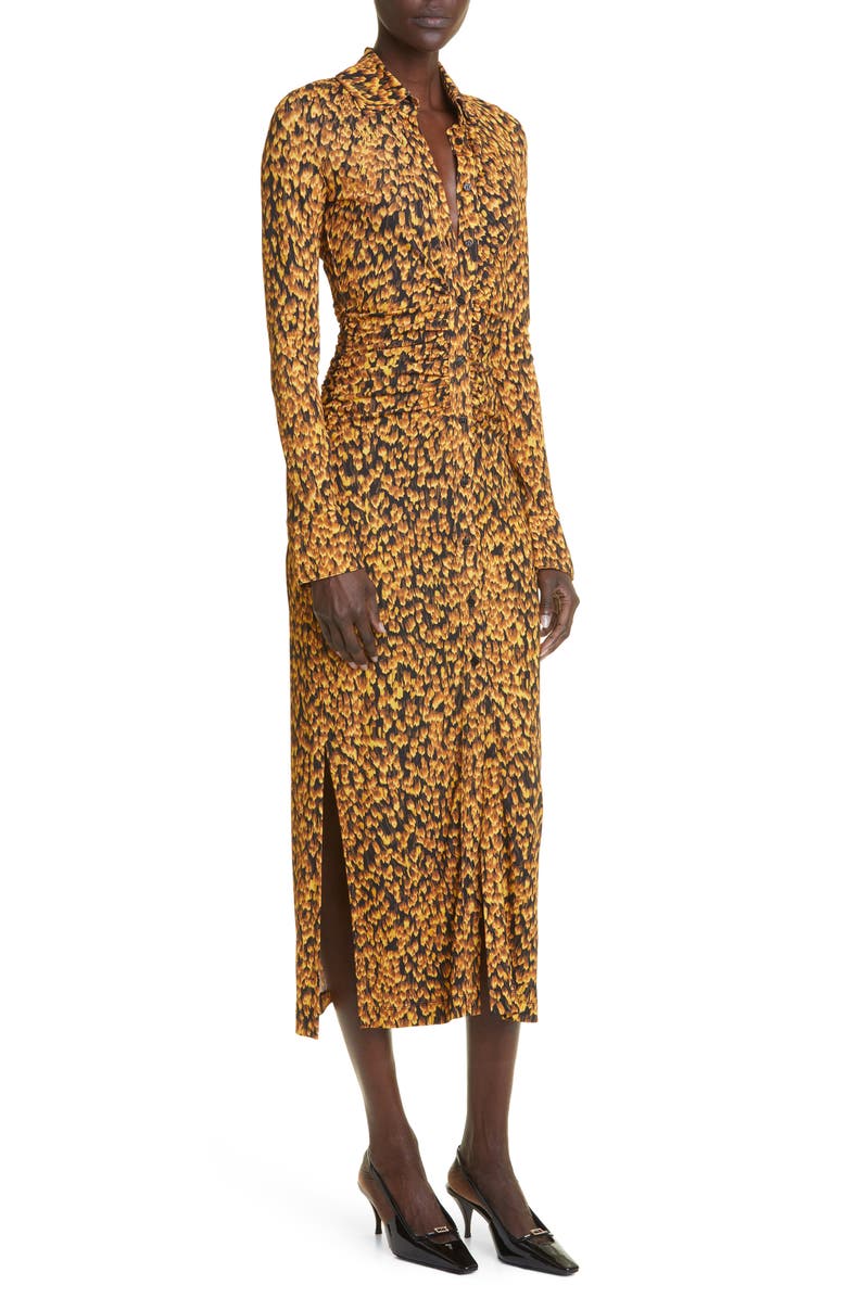 Altuzarra Claudia Feather Print Ruched Long Sleeve Shirtdress, Alternate, color,