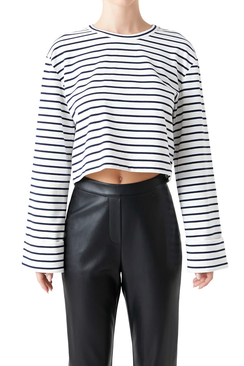 Stripe Crop Top, Alternate, color, WHITE/ NAVY