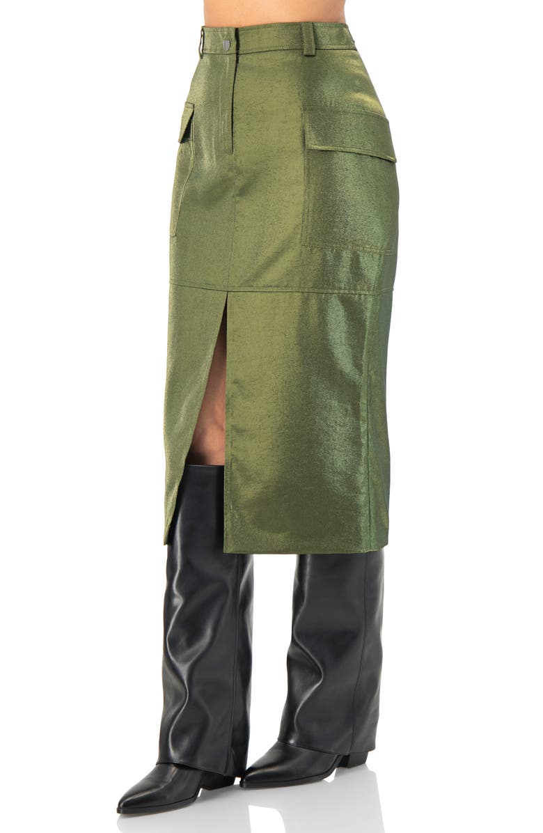 IVONNE Midi Skirt with Front Slit, Alternate, color, Olive Green
