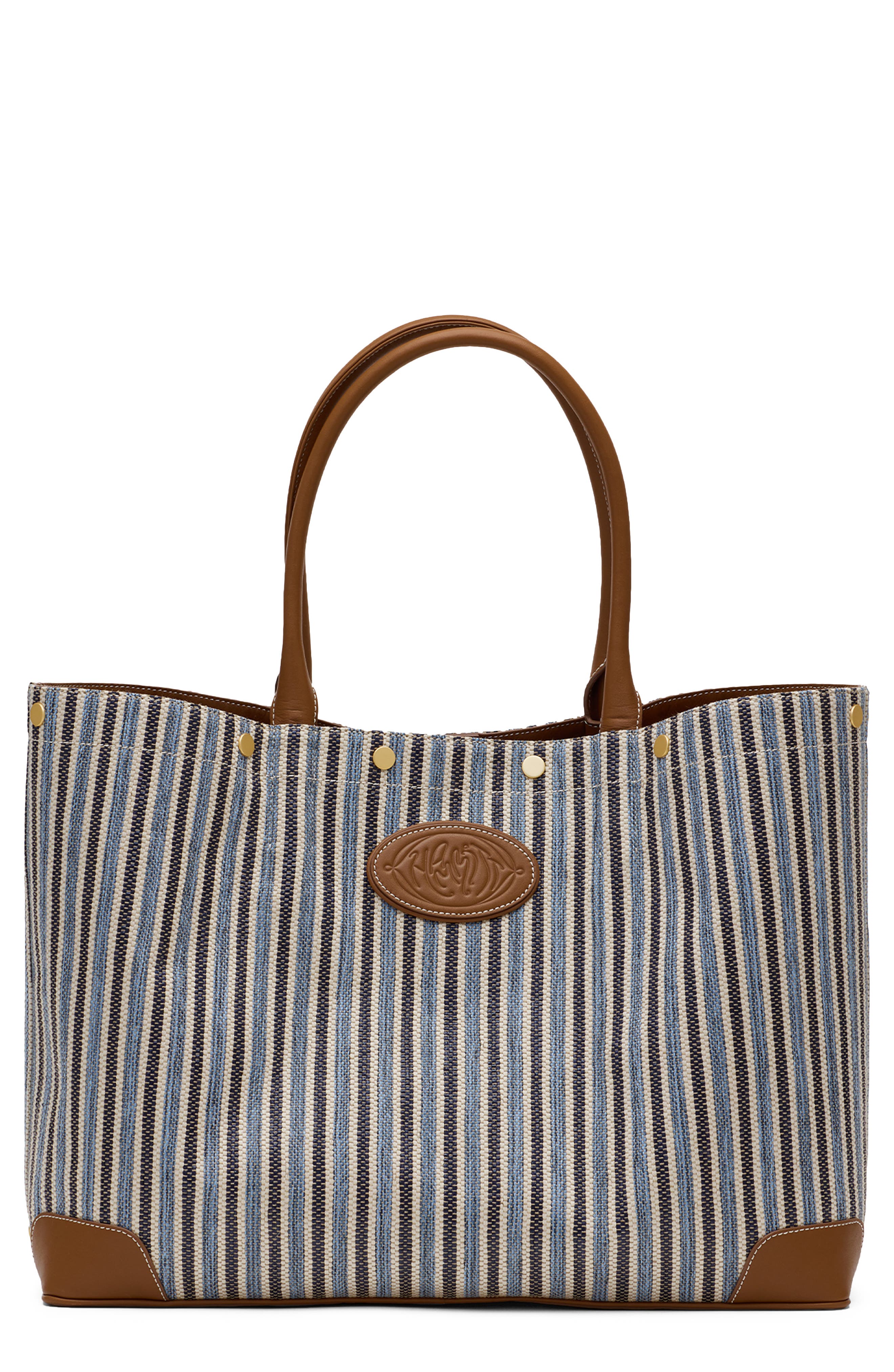 HAMMITT Olympia Woven Tote, Main, color, Cabana Blue/ Brushed Gold