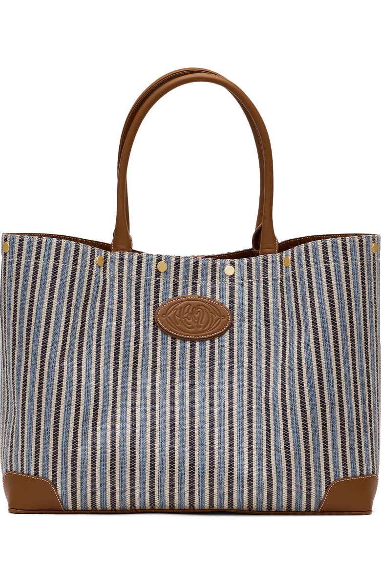 HAMMITT Olympia Woven Tote, Main, color, Cabana Blue/ Brushed Gold