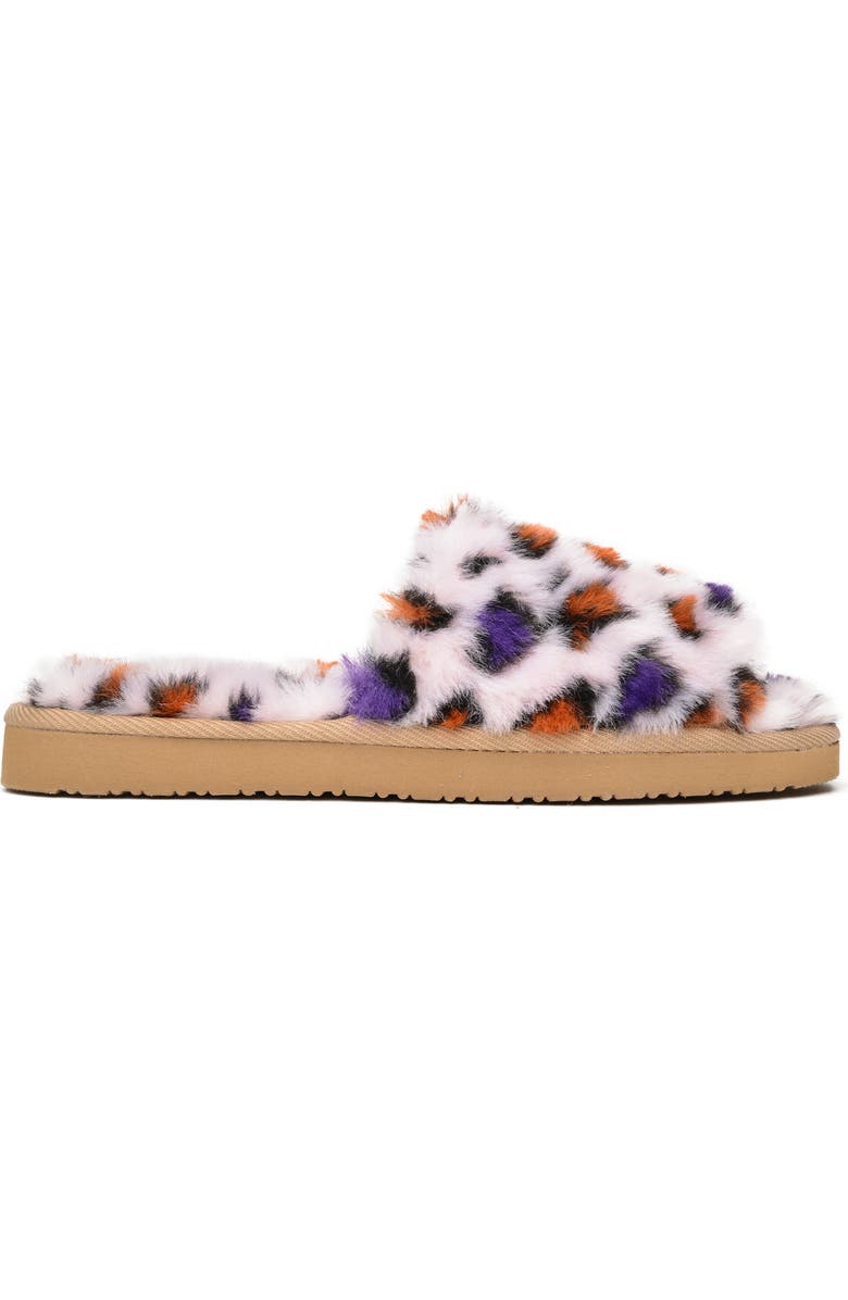Minnetonka Faux Fur Slide Slipper, Alternate, color, Blush Leopard Print