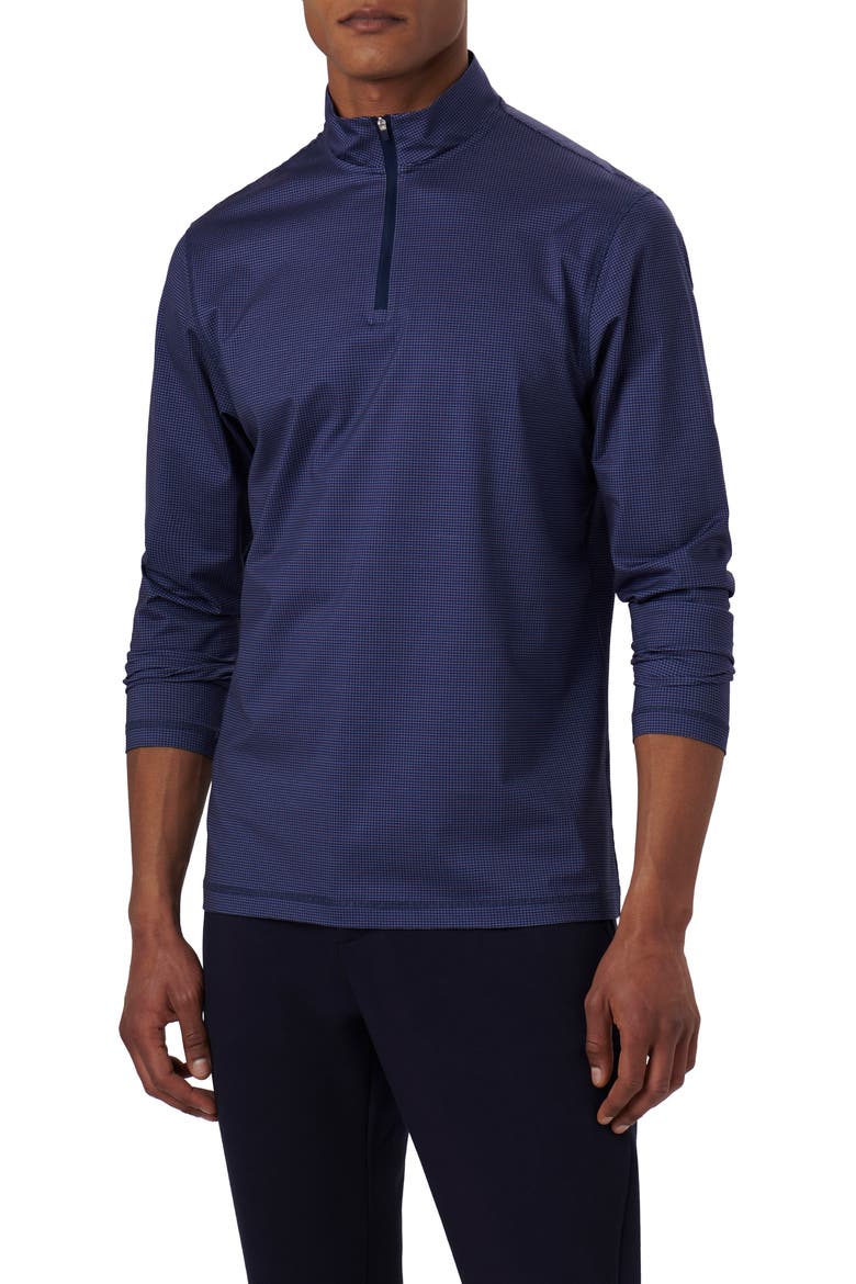 Anthony OoohCotton® Pin Check Print Quarter Zip Pullover, Main, color, NAVY