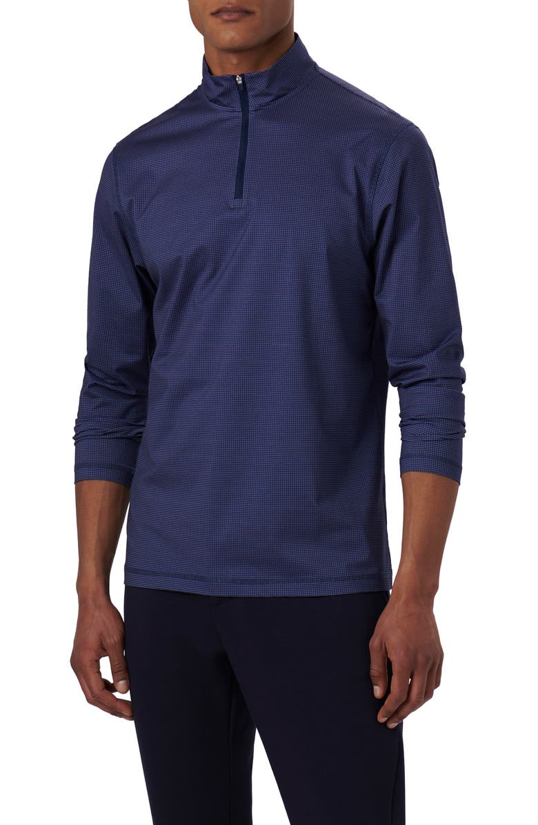 Bugatchi Anthony OoohCotton<sup>®</sup> Pin Check Print Quarter Zip Pullover, Main, color, Navy