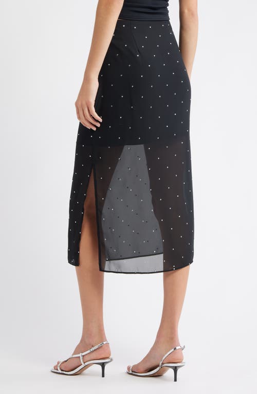 Open Edit Embellished Chiffon Midi Skirt In Black
