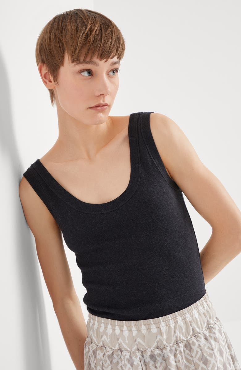 Brunello Cucinelli Ribbed jersey top, Alternate, color, 