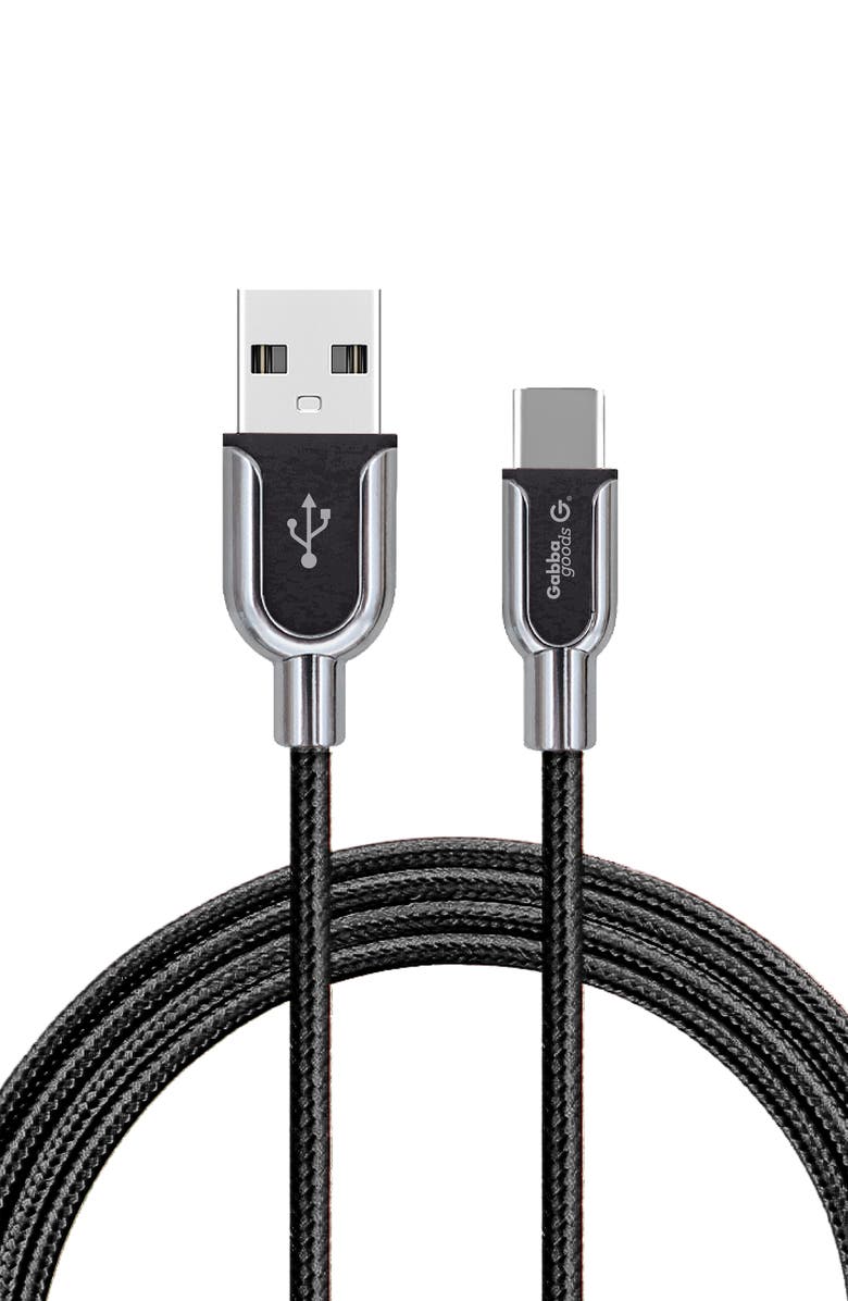 Gabba Goods Rapid Charge 10-Foot USB to USB-C Cord, Main, color, Black/ Silver