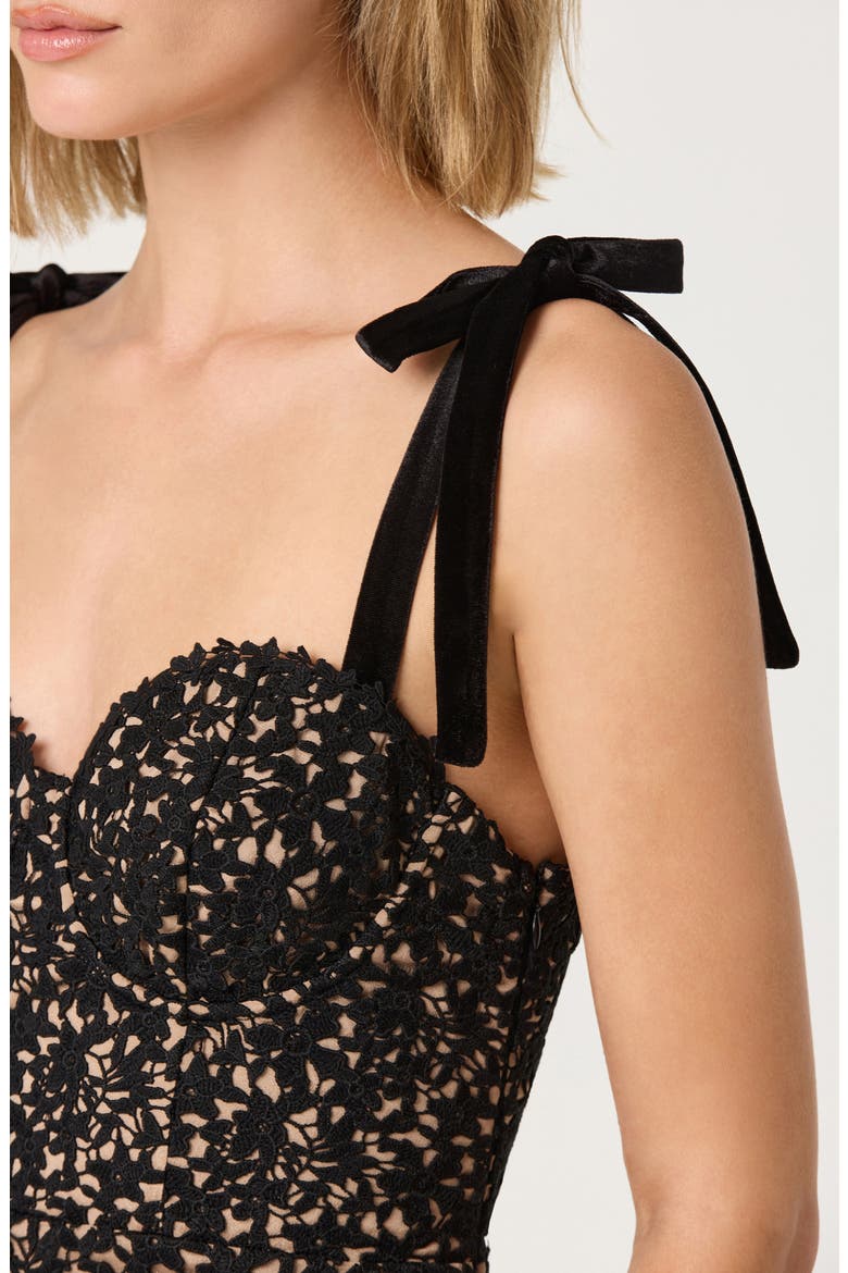 Donnie Lace Corset Midi Dress, Alternate, color, BLACK
