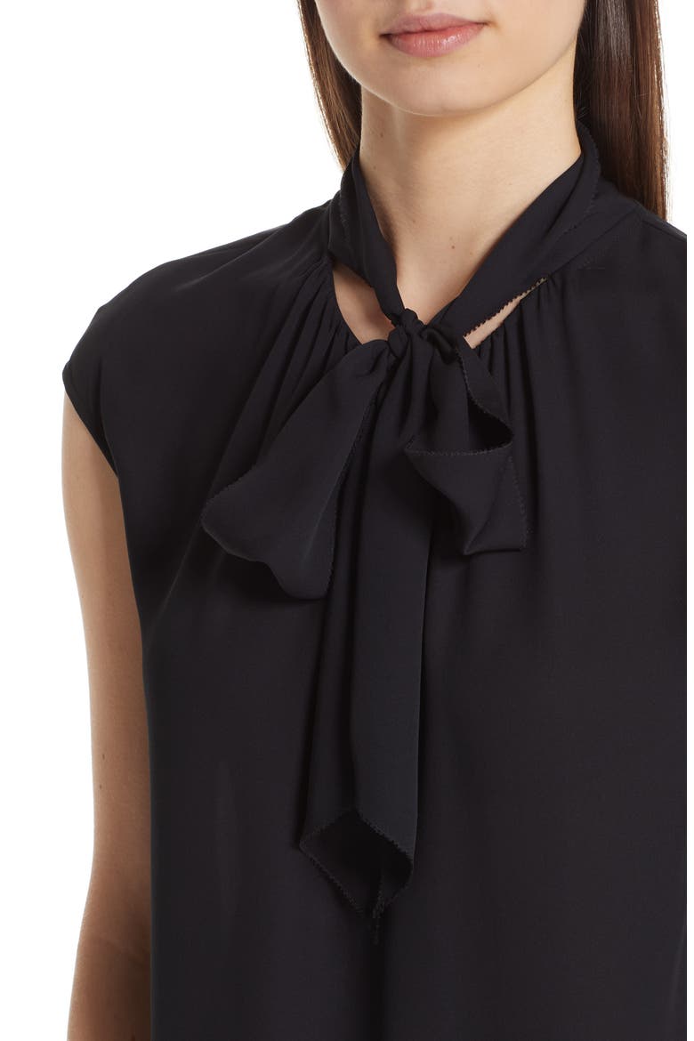 Tie Neck Double Silk Georgette Shell, Alternate, color, CAVIAR