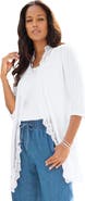 Roaman's Plus Size Crochet Trim Pointelle Cardigan