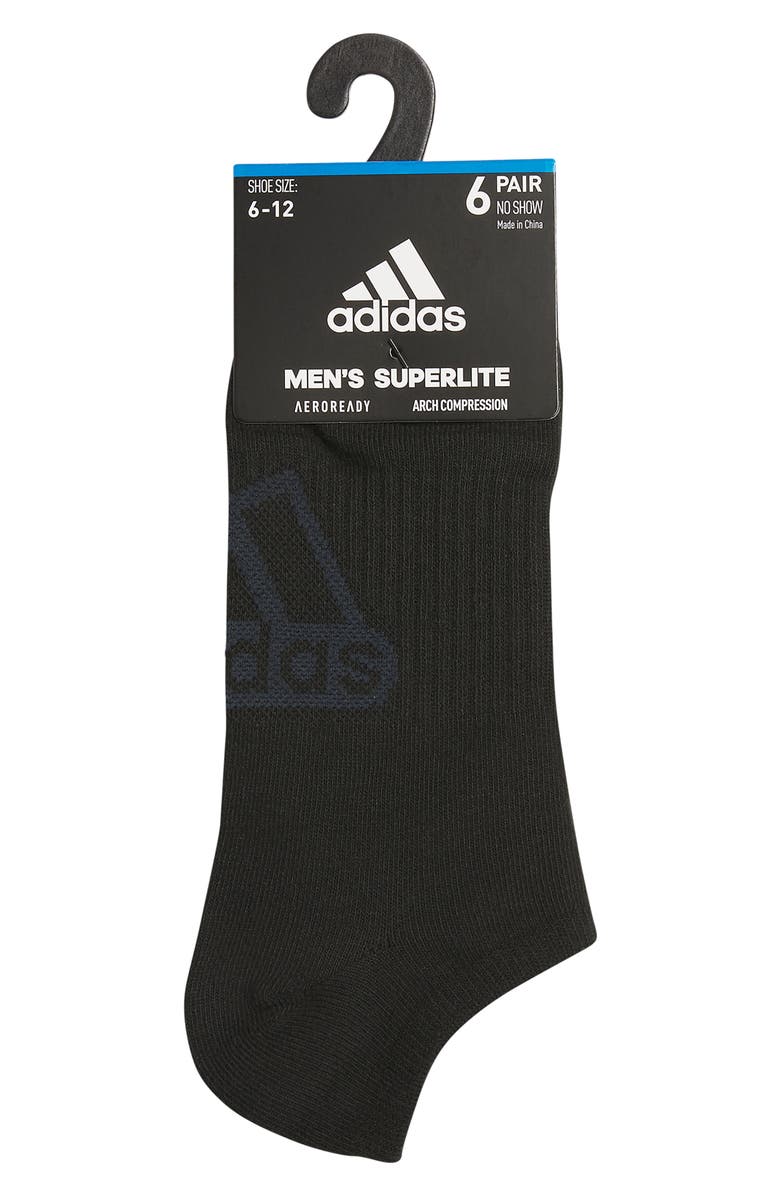 adidas 6-Pack Cushioned Superlite No Show Socks, Alternate, color, Black/ Night Grey