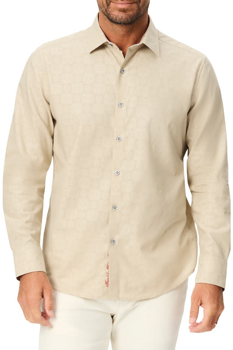 Jacquard Cotton Long Sleeve Shirt, Main, color, TAUPE