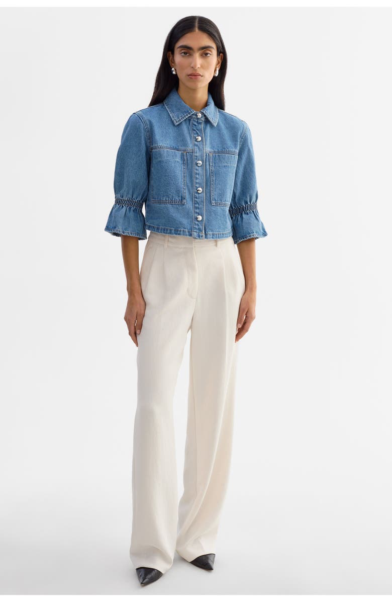 LAMARQUE Carolina D | Denim Ruffle Sleeve Jacket, Main, color, Mibw
