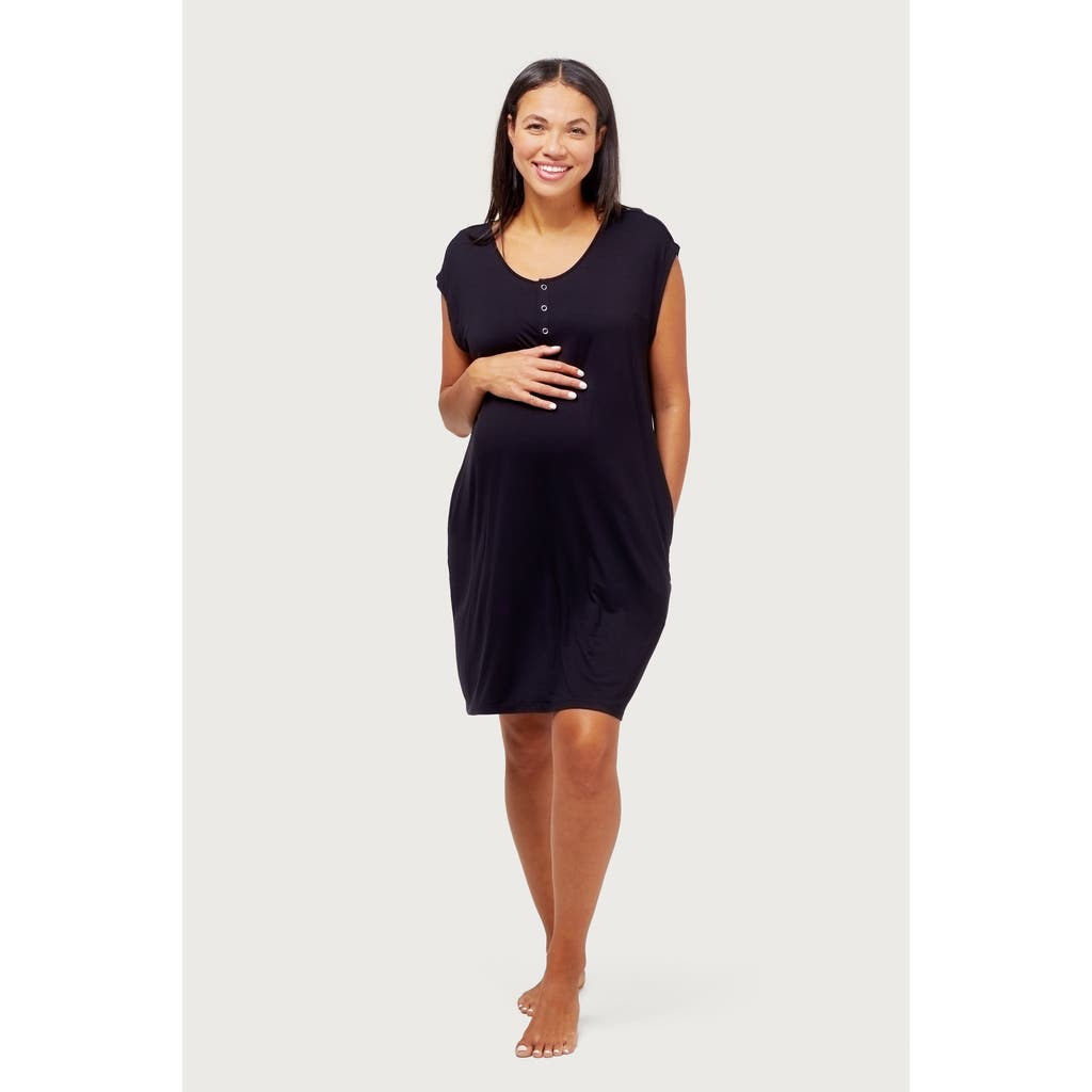 Nom Maternity Clementine Maternity/nursing Nightgown In Black