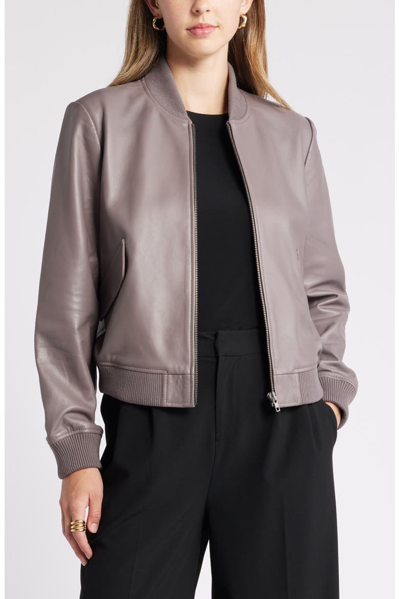 Leather Bomber Jacket, Main, color, GREY PLUM