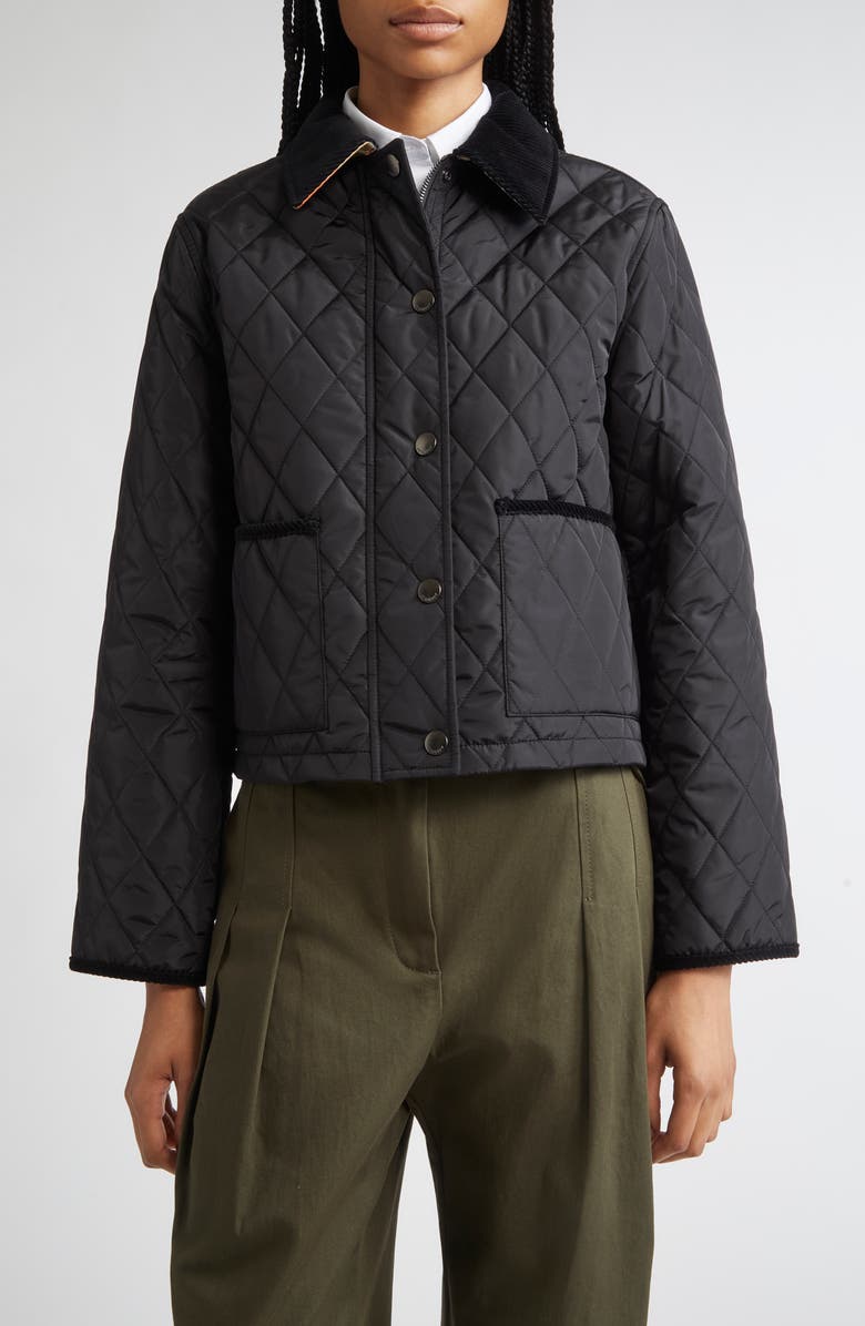 Burberry Oldham Quilted Nylon Crop Jacket, Main, color, Black/ Sand Ip Check