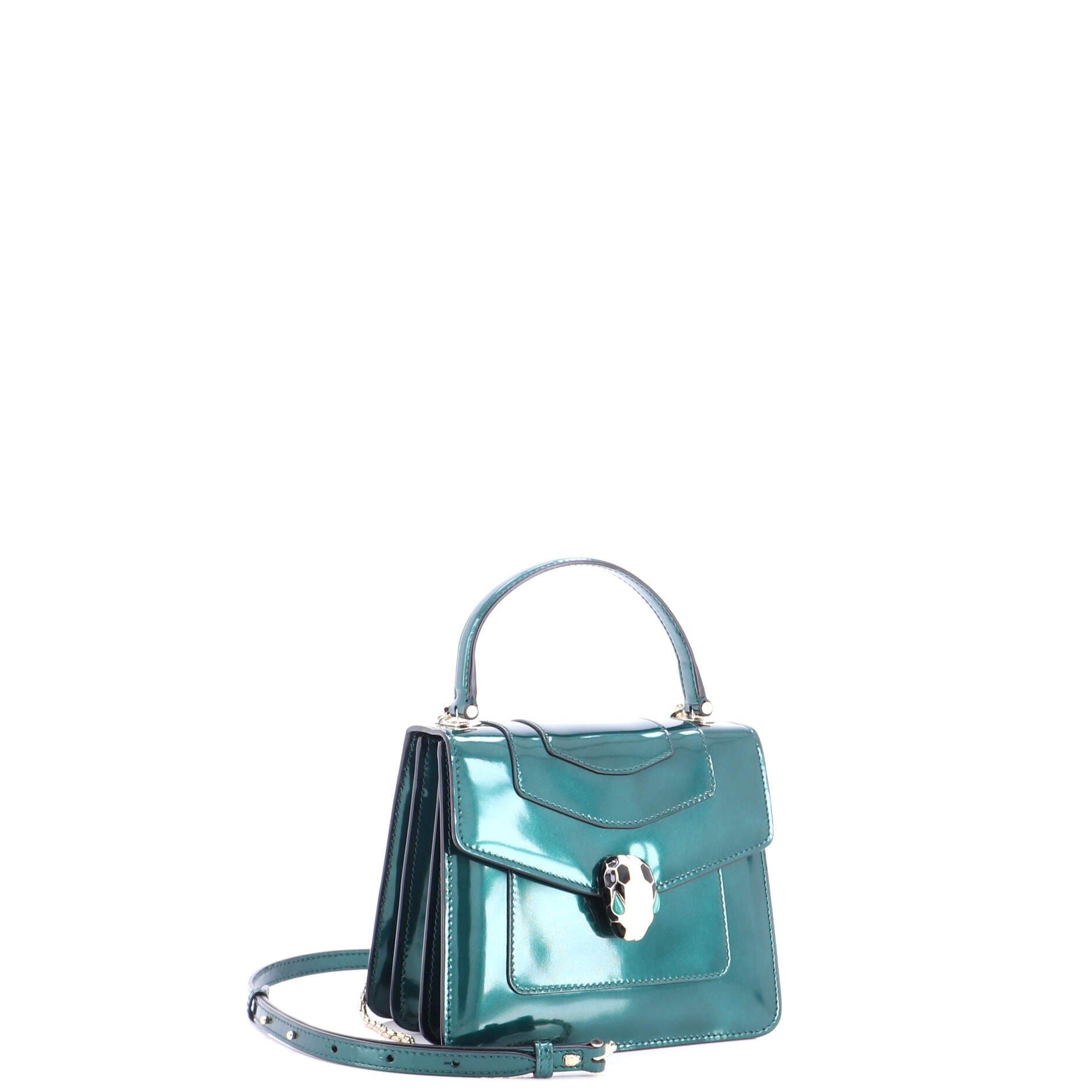 Serpenti Top Handle Bag Patent Small, Alternate, color, Green