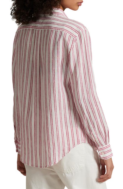 Polo Ralph Lauren Relaxed Fit Striped Linen Shirt Woman Shirt Beige Size Xl Linen In White/red