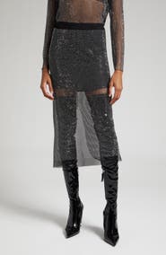 GESTUZ Yadegz Crystal Embellished Mesh Midi Skirt