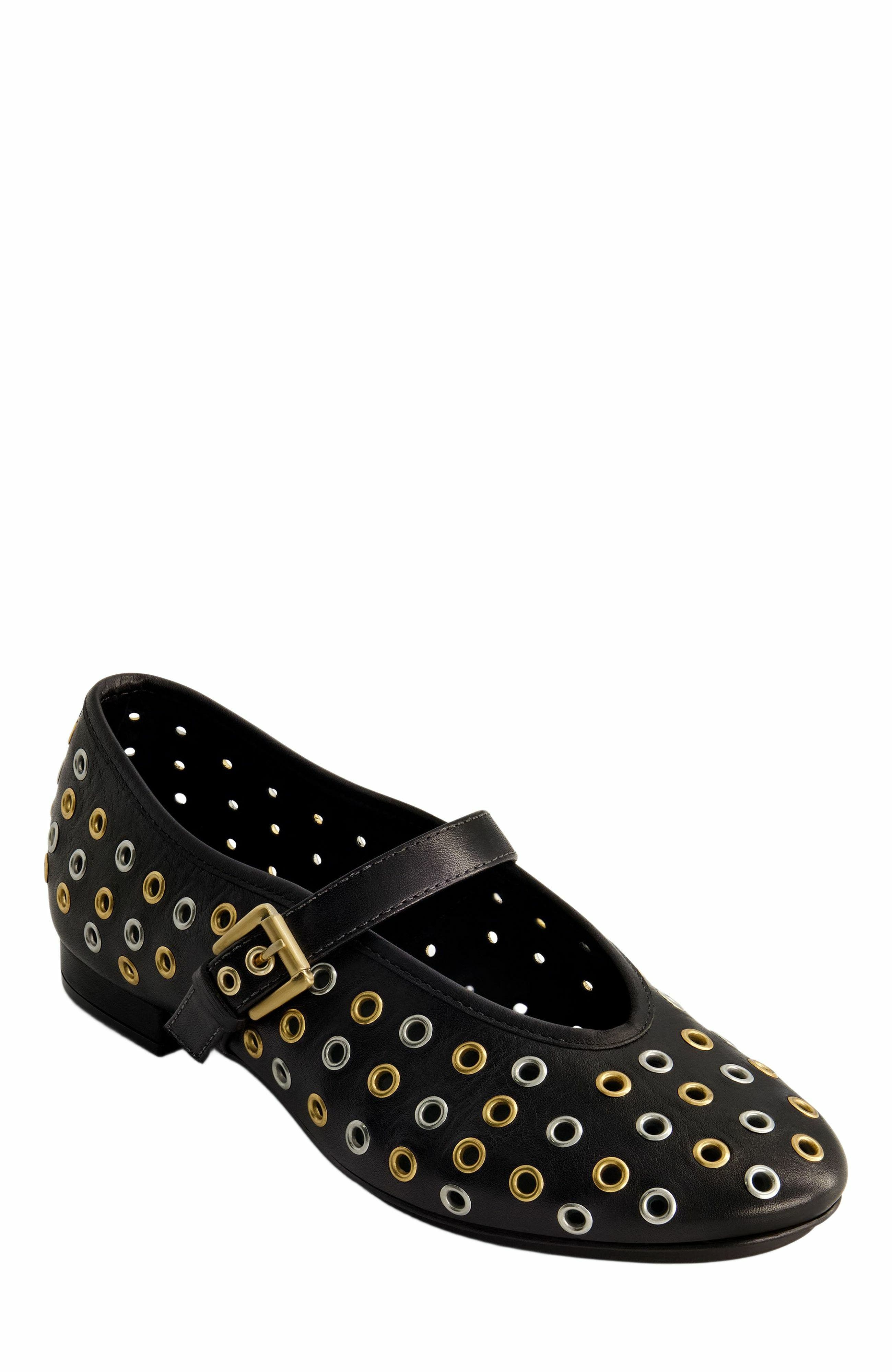 Bernardo Footwear Borden Grommet Mary Jane Flat, Alternate, color, Black
