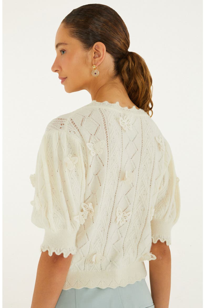 Richilieu Butterfly Appliqué Pointelle Sweater, Alternate, color, OFF-WHITE
