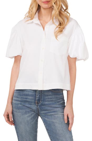 Cece Balloon Sleeve Button Front Shirt