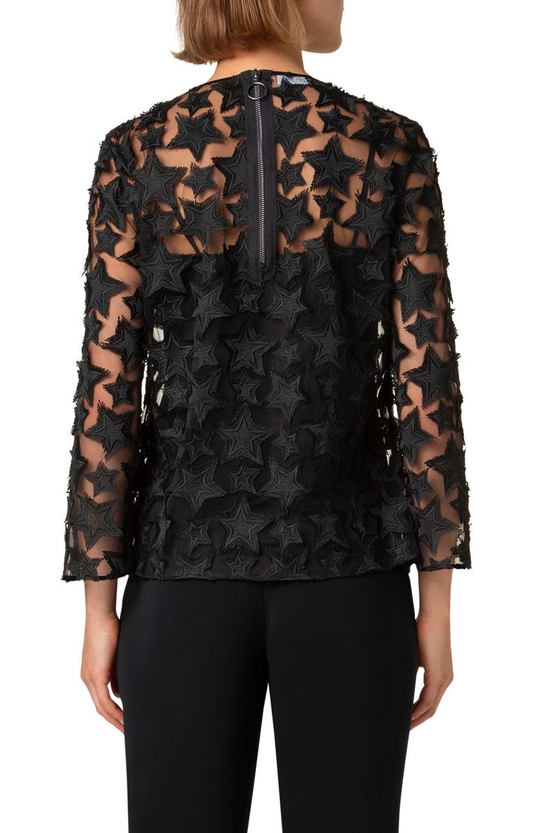 Akris punto 3D Star Embroidered Tulle Top, Alternate, color, Black