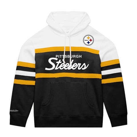Men's Mitchell & Ness White/Black Pittsburgh Steelers Big & Tall Head Coach Hoodie