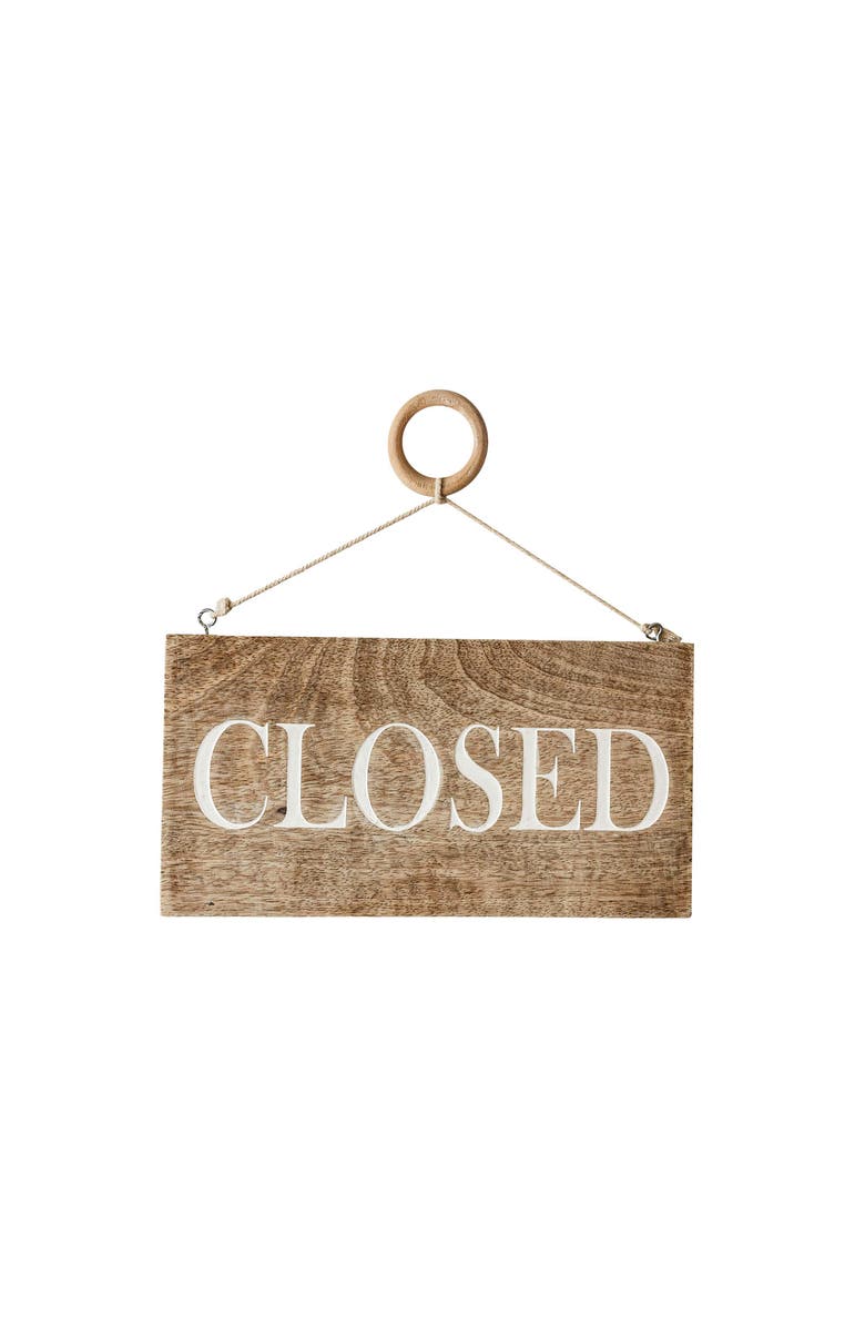 Foreside Home and Garden Open or Closed Sign Natural Mango Wood & Metal, Main, color, Brown