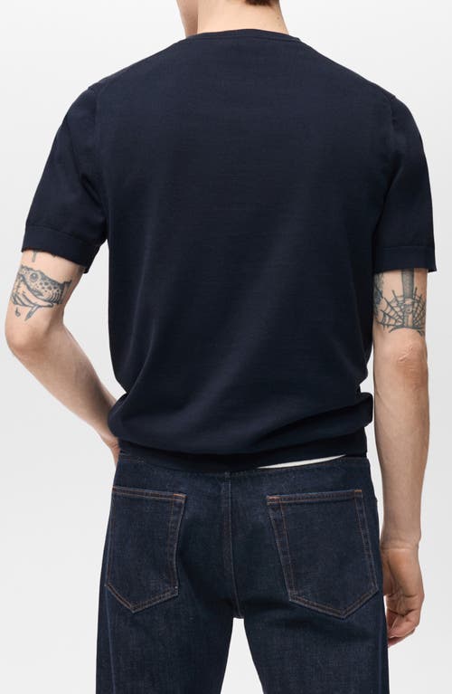Mango Short Sleeve Cotton Crewneck Sweater In Blue