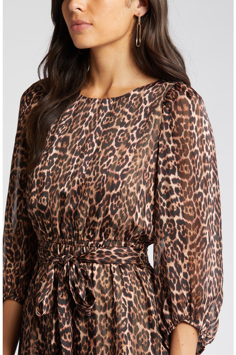 Metallic Leopard Print Long Sleeve Dress, Alternate, color, LIGHT COFFEE/ VICUNA MU