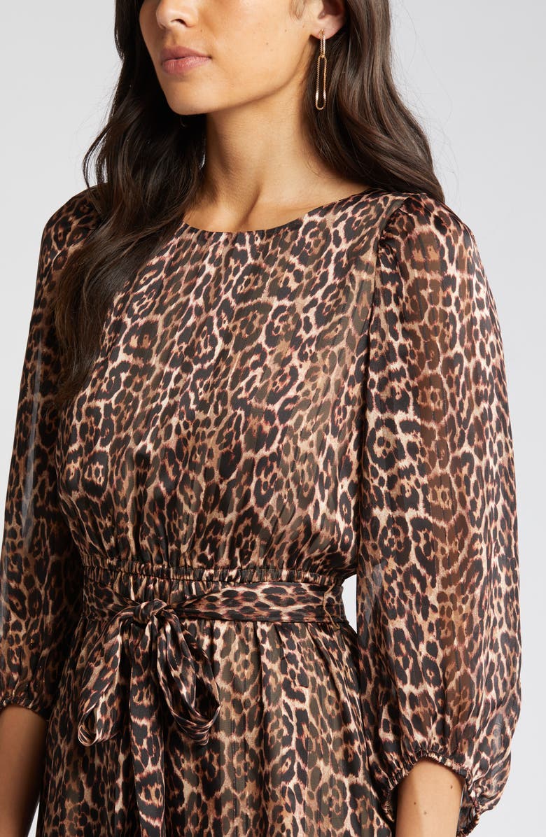 Anne Klein Metallic Leopard Print Long Sleeve Dress, Alternate, color,