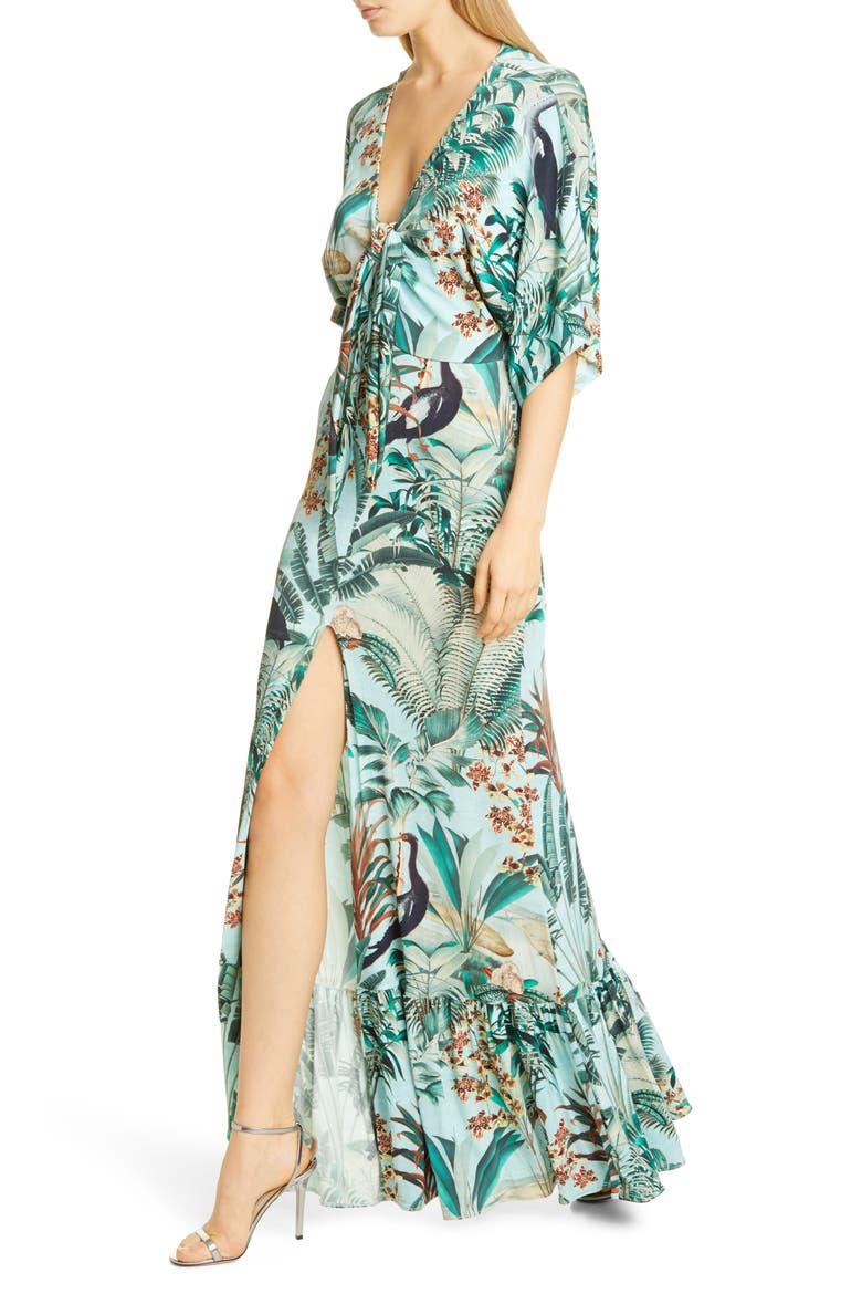 PatBO Eden Tie Front Jersey Gown, Alternate, color, VERDE